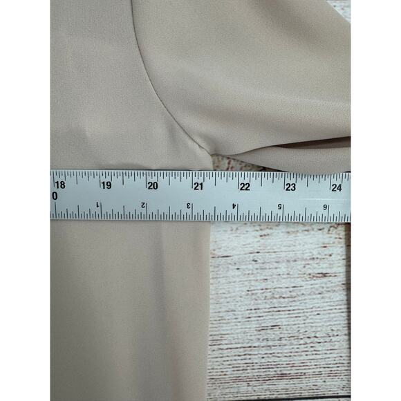 Pleione Crochet Accent Peplum Blouse Womens Large Tan Beige Tie Neck - Picture 9 of 10